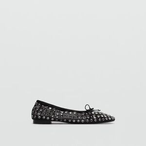 STUDDED RHINESTONE BALLERINA FLATS in BLACK NWT by MANGO